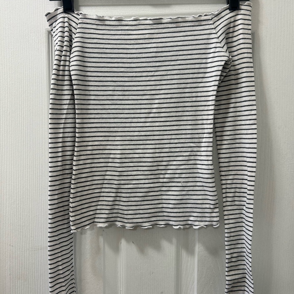 Hollister Black and White Striped Off-Shoulder Top